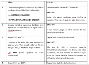 Trecho de um roteiro de vídeo institucional